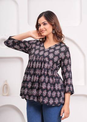 Handmade jaipuri artisans block printed rayon fabric designer tops & tunics 5