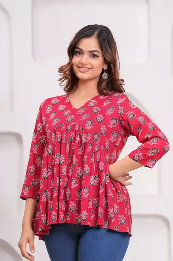 Handmade jaipuri artisans block printed rayon fabric designer tops & tunics