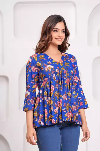 Handmade jaipuri artisans block printed rayon fabric designer tops & tunics