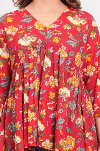 jaipuri block printed rayon fabric designer tops & tunics