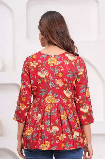 jaipuri block printed rayon fabric designer tops & tunics