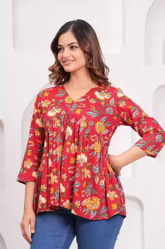 jaipuri block printed rayon fabric designer tops & tunics