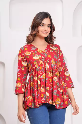 jaipuri block printed rayon fabric designer tops & tunics