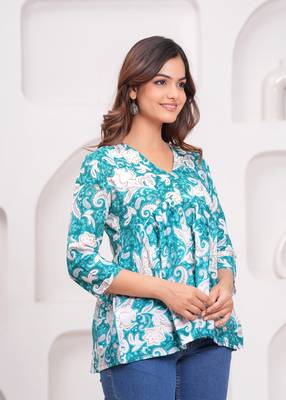 Jaipuri block printed rayon fabric tops tunics bottom wear jeans 5