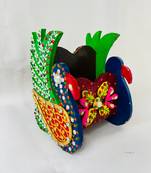 Handcrafted Paper-Mâshee Wooden Mobile Stand with Stone & Ceramic Cone Work – Peacock Design Ethnic Décor"