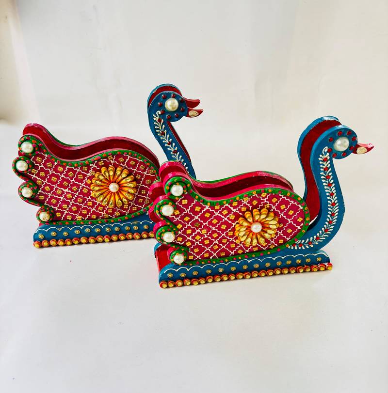 Handcrafted Paper Mâshee  Swan Tissue Paper Holder with Heavy Stone Work – Ethnic Tabletop Décor"