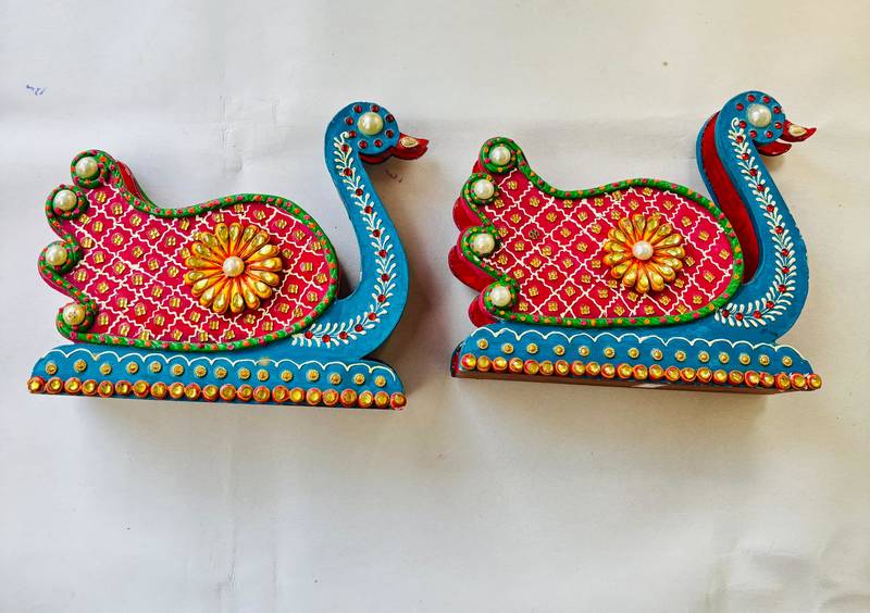 Handcrafted Paper Mâshee  Swan Tissue Paper Holder with Heavy Stone Work – Ethnic Tabletop Décor"