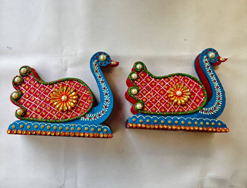 Handcrafted Paper Mâshee  Swan Tissue Paper Holder with Heavy Stone Work – Ethnic Tabletop Décor"