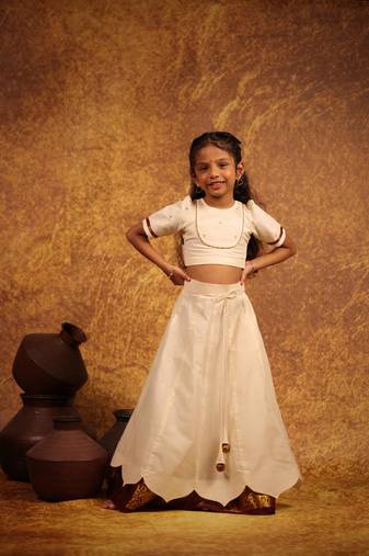 White cotton top and skirt set for girls