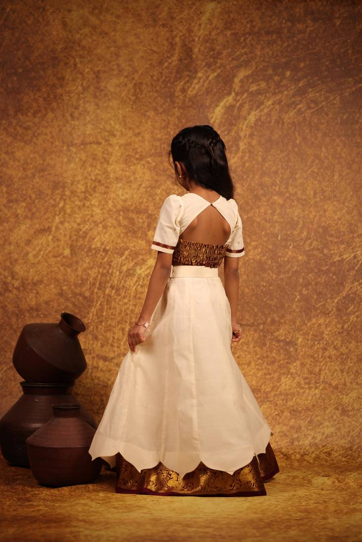 White cotton top and skirt set for girls