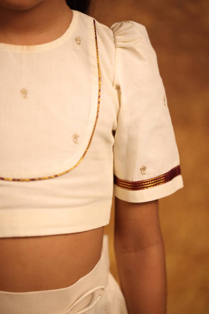 White cotton top and skirt set for girls