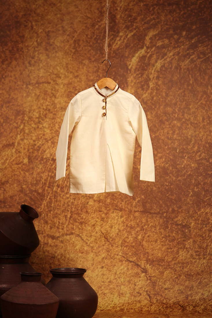 White plain pure  cotton short kurta and pant for kids