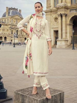 White color beautiful viscose silk embroidered ethnic kurta set 1