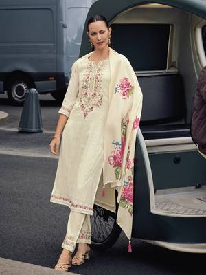 White color beautiful viscose silk embroidered ethnic kurta set 3
