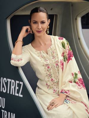 White color beautiful viscose silk embroidered ethnic kurta set 4