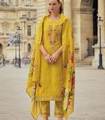 Yellow color beautiful viscose silk embroidered ethnic kurta set