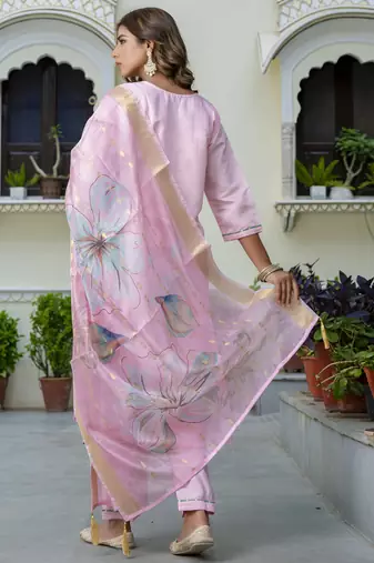 Pink color silk blend embroidered readymade salwar kameez