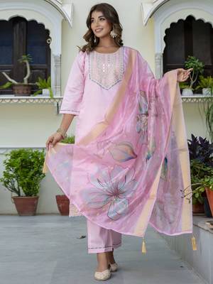 Pink color silk blend embroidered readymade salwar kameez 4
