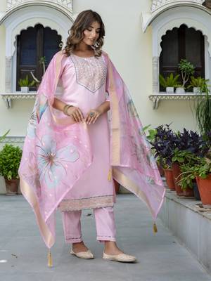 Pink color silk blend embroidered readymade salwar kameez 5