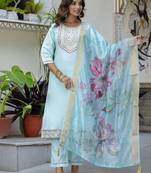 Sea green color silk blend ethnic embroidered readymade salwar kameez