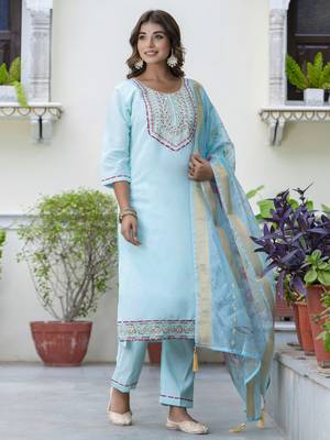 Sea green color silk blend embroidered readymade salwar kameez 5