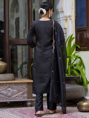 Black color silk blend embroidered readymade salwar kameez 2