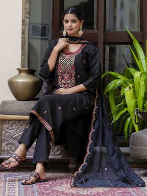 Black color silk blend embroidered readymade salwar kameez 5
