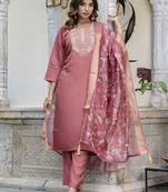 Gajri color silk blend ethnic designer embroidered readymade salwar kameez