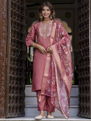 Gajri color silk blend embroidered readymade salwar kameez 4