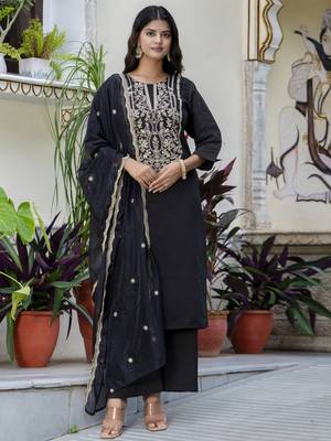 Black color silk blend embroidered readymade salwar kameez 1