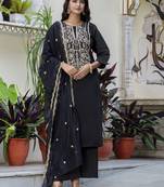 Black color silk blend ethnic designer embroidered readymade salwar kameez