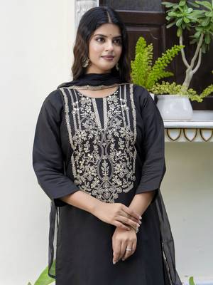 Black color silk blend embroidered readymade salwar kameez 3