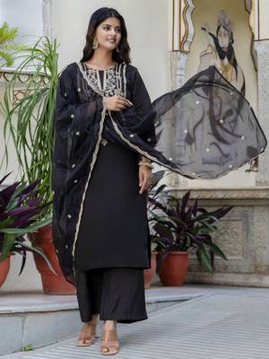 Black color silk blend embroidered readymade salwar kameez 5