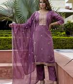 Lavender color silk blend ethnic designer embroidered readymade salwar kameez