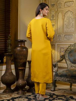 Mustard color silk blend embroidered readymade salwar kameez 2