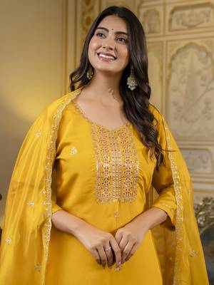Mustard color silk blend embroidered readymade salwar kameez 3