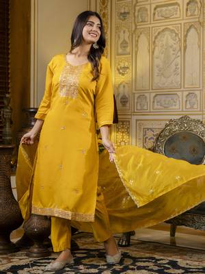 Mustard color silk blend embroidered readymade salwar kameez 4