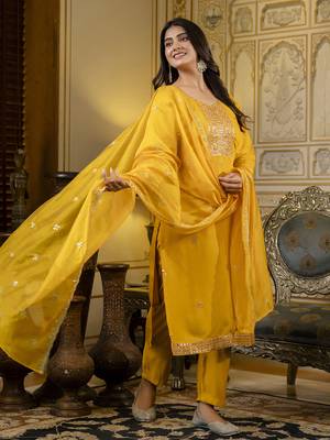 Mustard color silk blend embroidered readymade salwar kameez 5