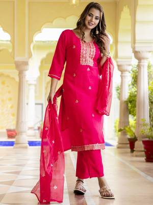 Pink color silk blend embroidered readymade salwar kameez 1