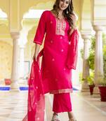 Pink color silk blend ethnic designer embroidered readymade salwar kameez