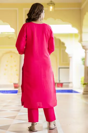 Pink color silk blend embroidered readymade salwar kameez
