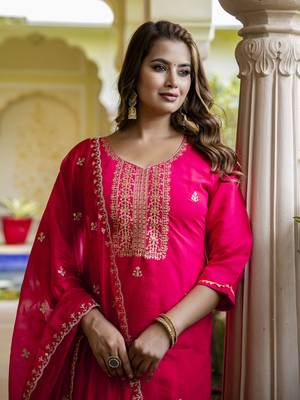 Pink color silk blend embroidered readymade salwar kameez 3