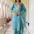Teal blue color silk blend ethnic embroidered readymade salwar kameez