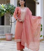 Peach color silk blend ethnic designer embroidered readymade salwar kameez