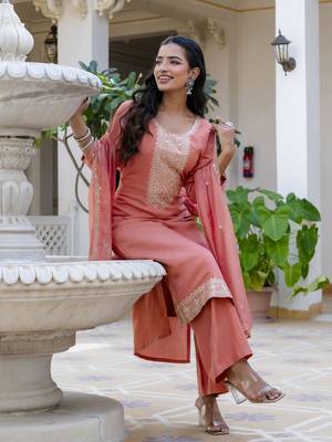 Peach color silk blend embroidered readymade salwar kameez 4