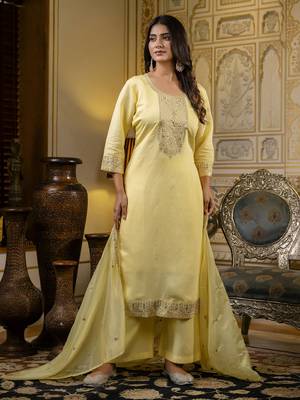 Yellow color silk blend embroidered readymade salwar kameez 1