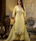 Yellow color silk blend ethnic embroidered readymade salwar kameez