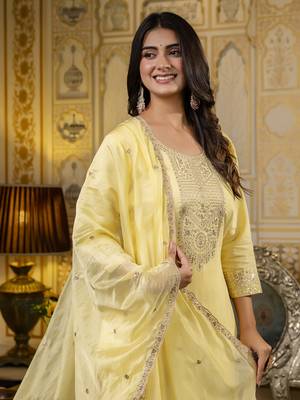Yellow color silk blend embroidered readymade salwar kameez 3