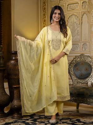 Yellow color silk blend embroidered readymade salwar kameez 4