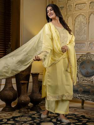 Yellow color silk blend embroidered readymade salwar kameez 5